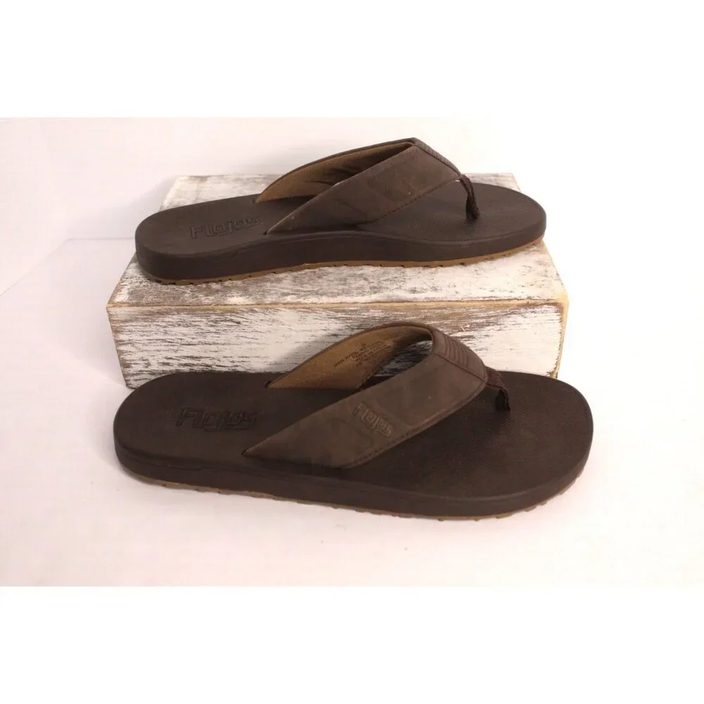 FLOJOS Bajo Memory Foam Flip Flops Sandals Men's 8‎ Brown Tan Casual NWOB